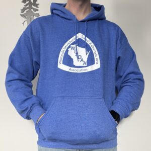Heather blue hoodie with white WISDAA logo
