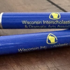 Blue grip pen with yellow imprint of WISDAA logo